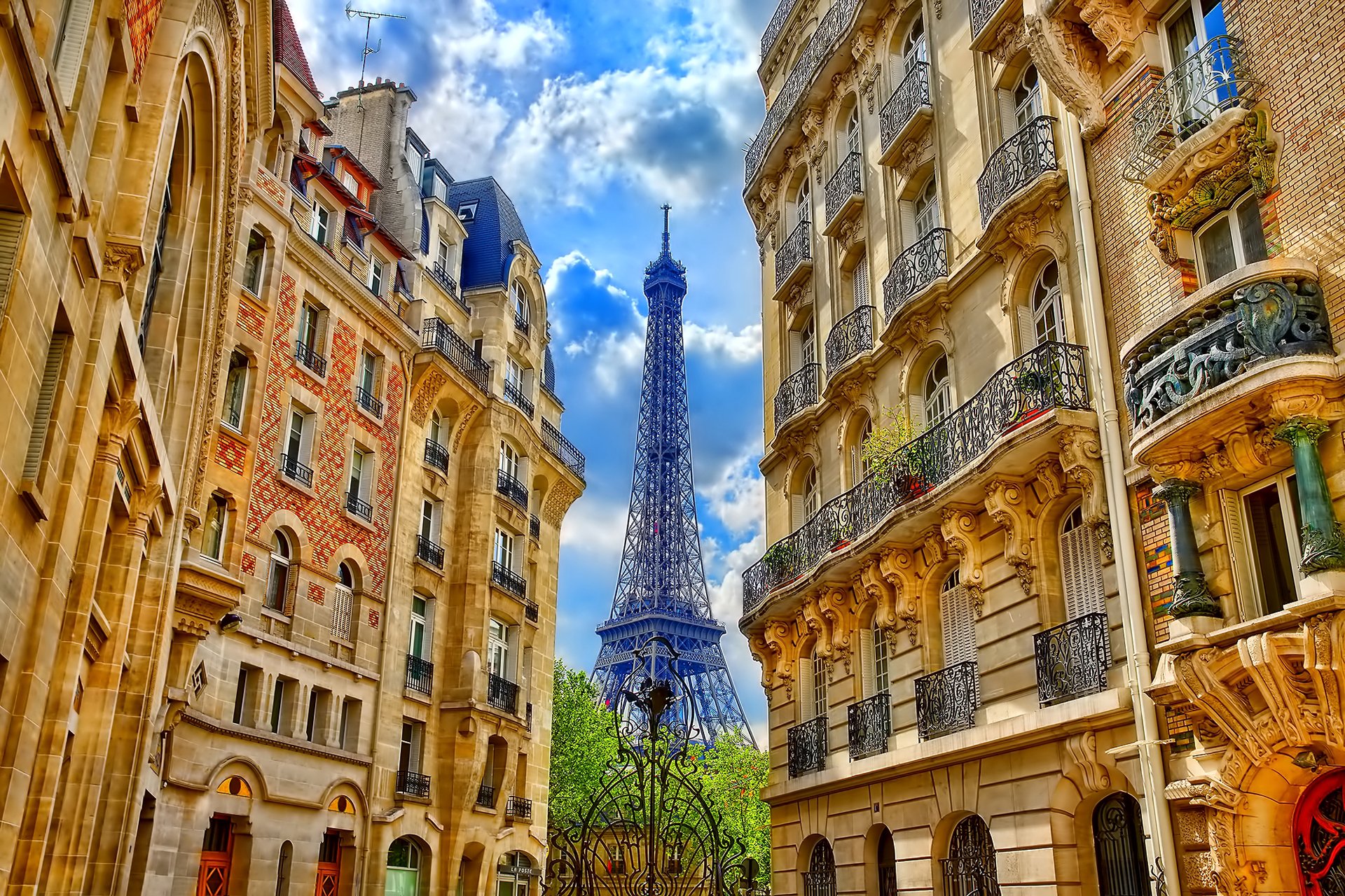 paris france house street sky clouds tower