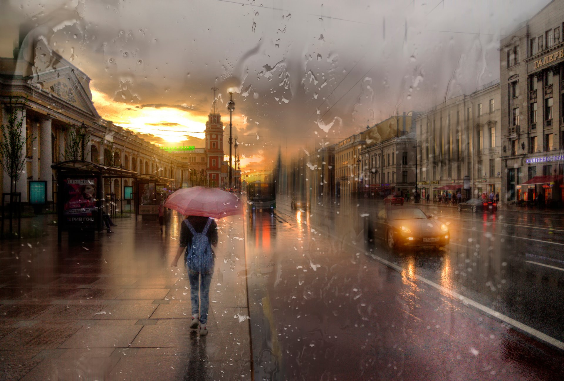 san petersburgo nevsky prospekt lluvia chica paraguas