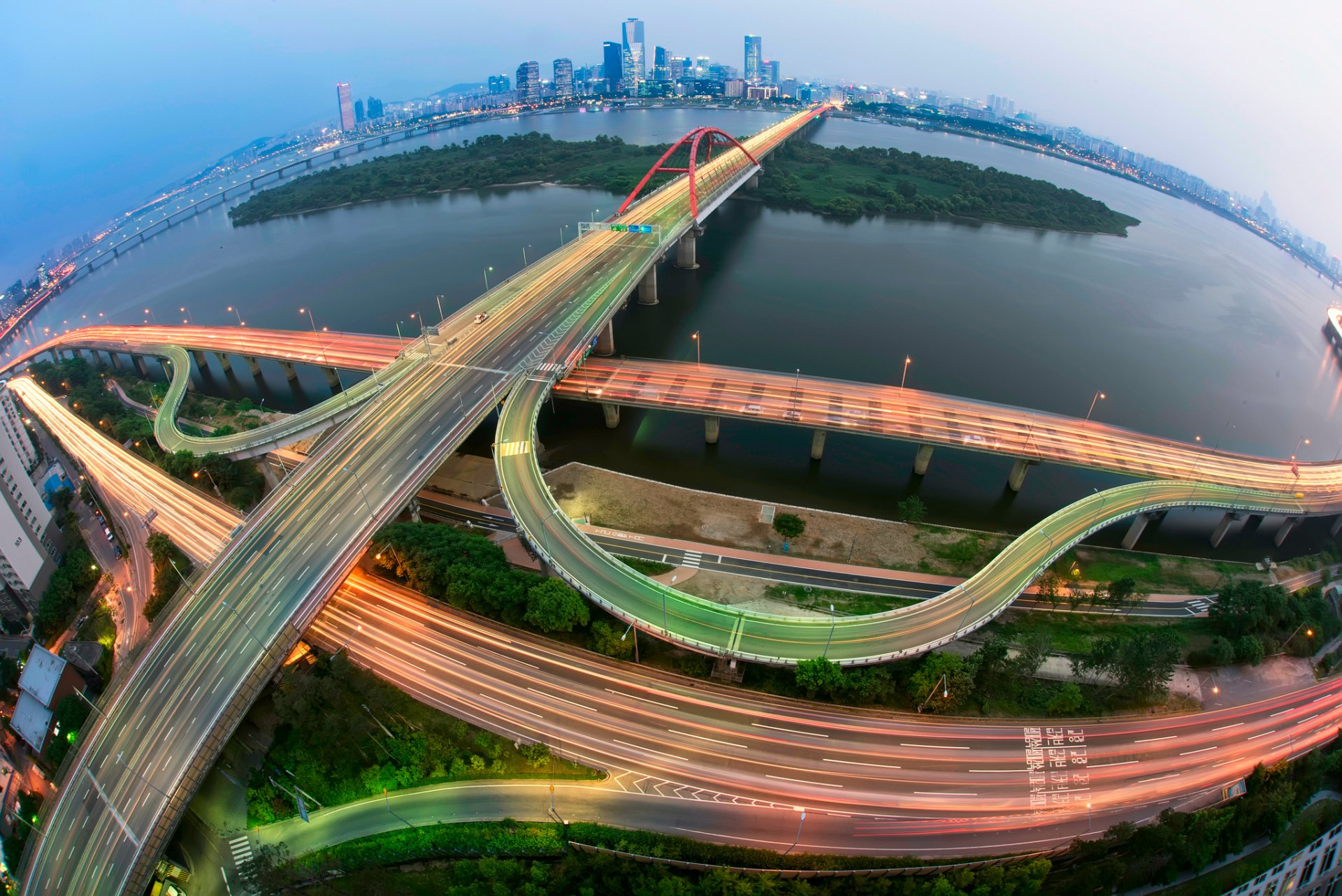 corea ciudad seúl puentes luz exposición 서강대교 야경