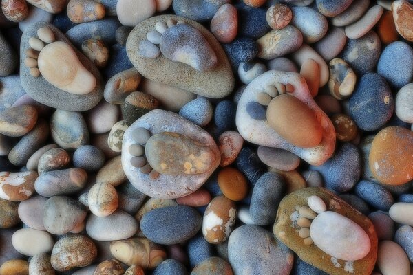 Funny stones with footprints
