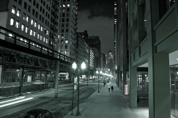 Chicago at night. Street lights