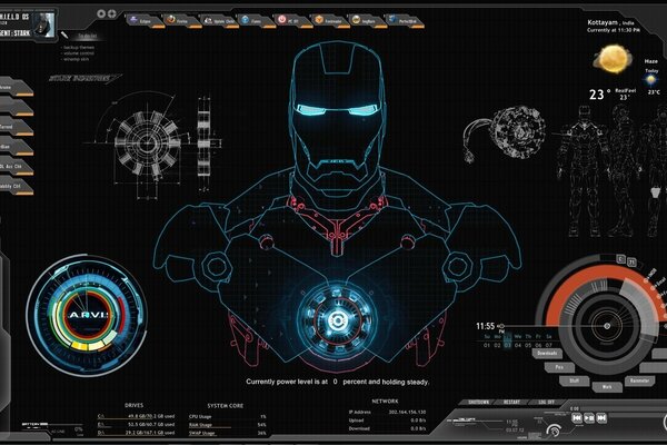 Pantalla de visualización del traje de Iron Man