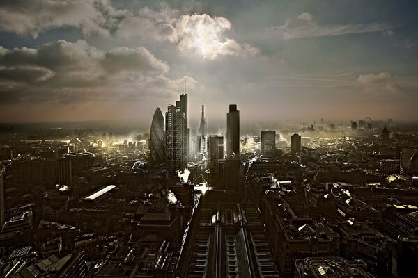 Skyscrapers of London from a height against the background of the night sky