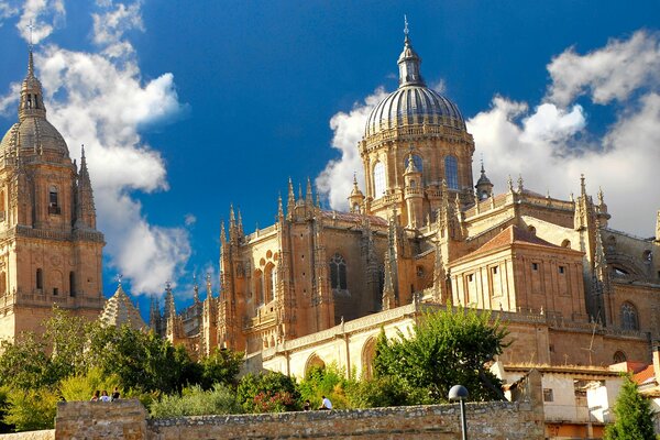 Gothic Cathedral in Salamanca against the blue sky