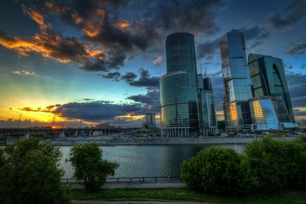 Moscow city at a beautiful heavenly sunset