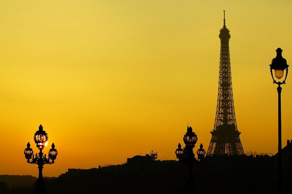 The silhouette of the Eiffel Tower in France