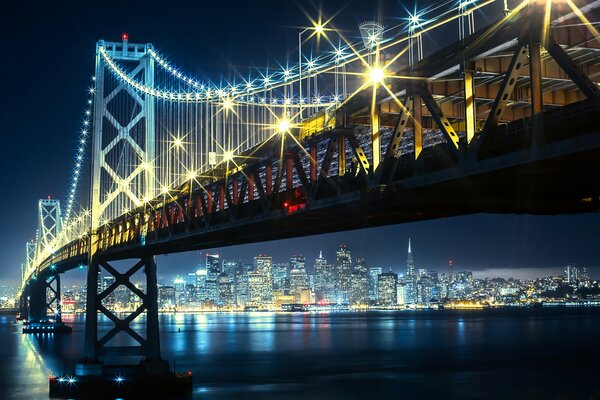 Мост золотые ворота ночной залив в Сан-Франциско
