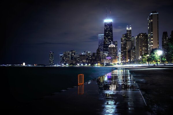 Skyscrapers in Chicago night lights