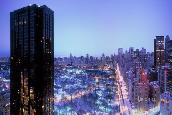 Evening lights in winter New York