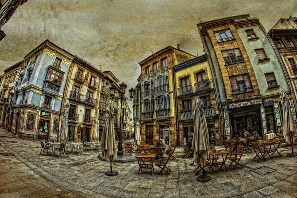 A painting depicting a city street