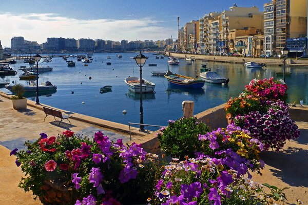 Barcos en el agua en la ciudad con flores