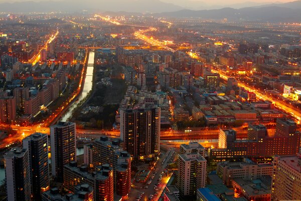 Paesaggio urbano di mezzanotte di Pechino