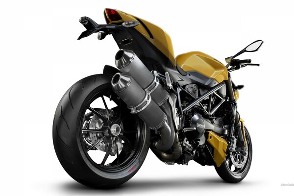 Gelb-schwarzes Motorrad Ducatti auf weißem Hintergrund
