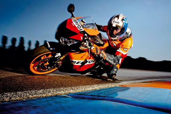 Honda sports motorcycle on the track