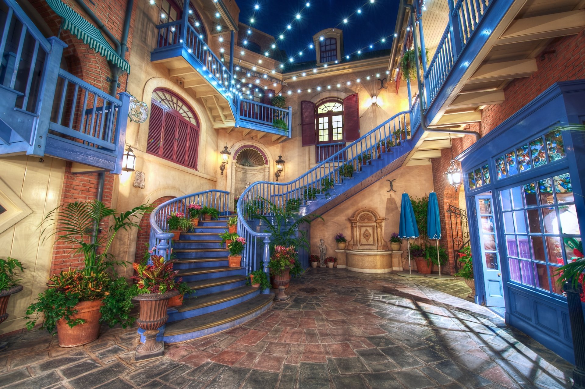 united states interior disneyland garland lamps hdr design stairs california town photo