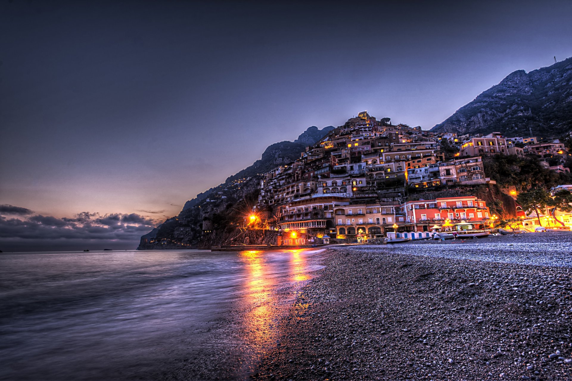 positano campanie il italie hdr ville soirée montagnes maisons