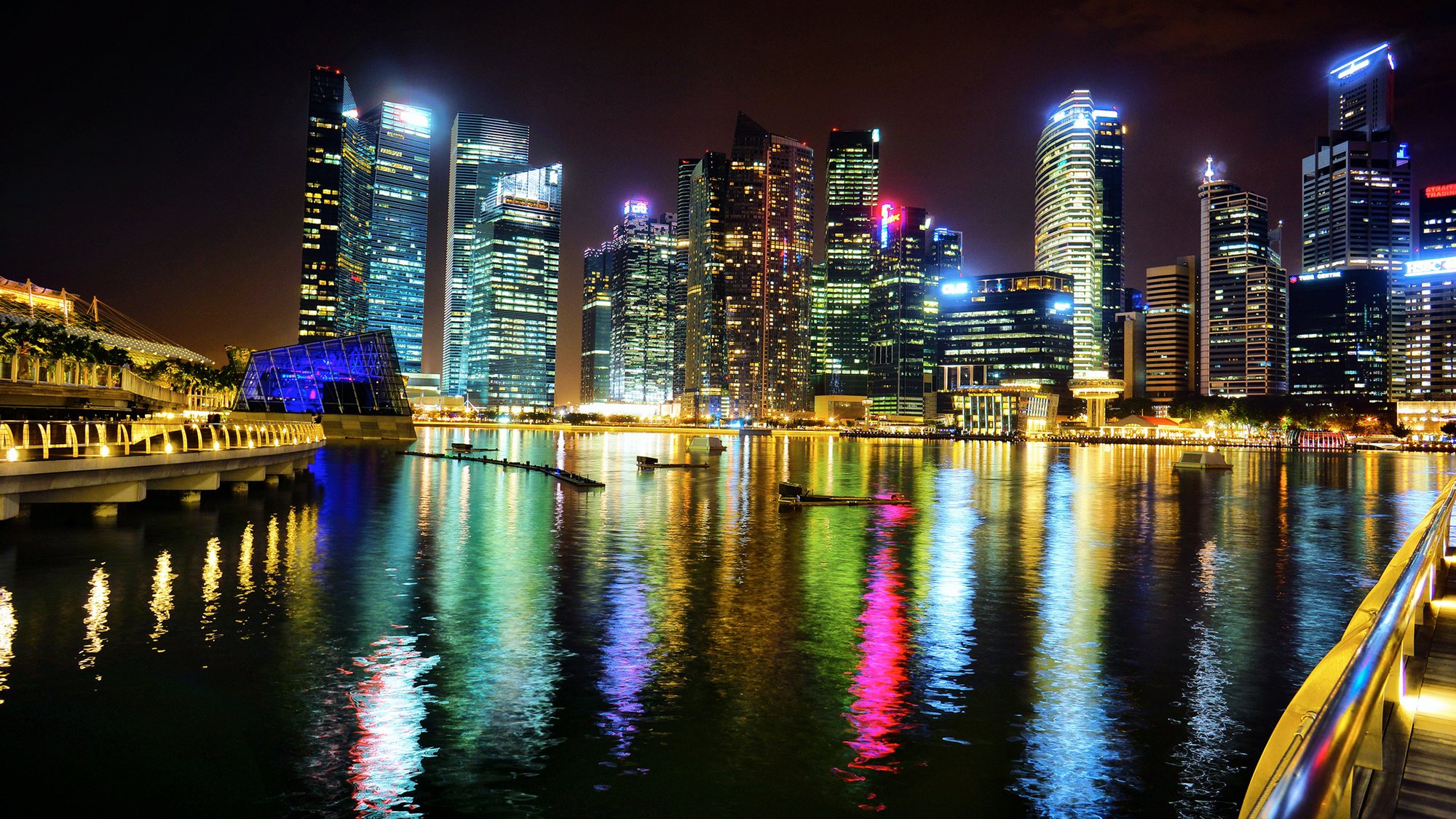 singapour marina bay asie ville nuit baie lumières rétro-éclairage gratte-ciel bâtiments gratte-ciel gratte-ciel