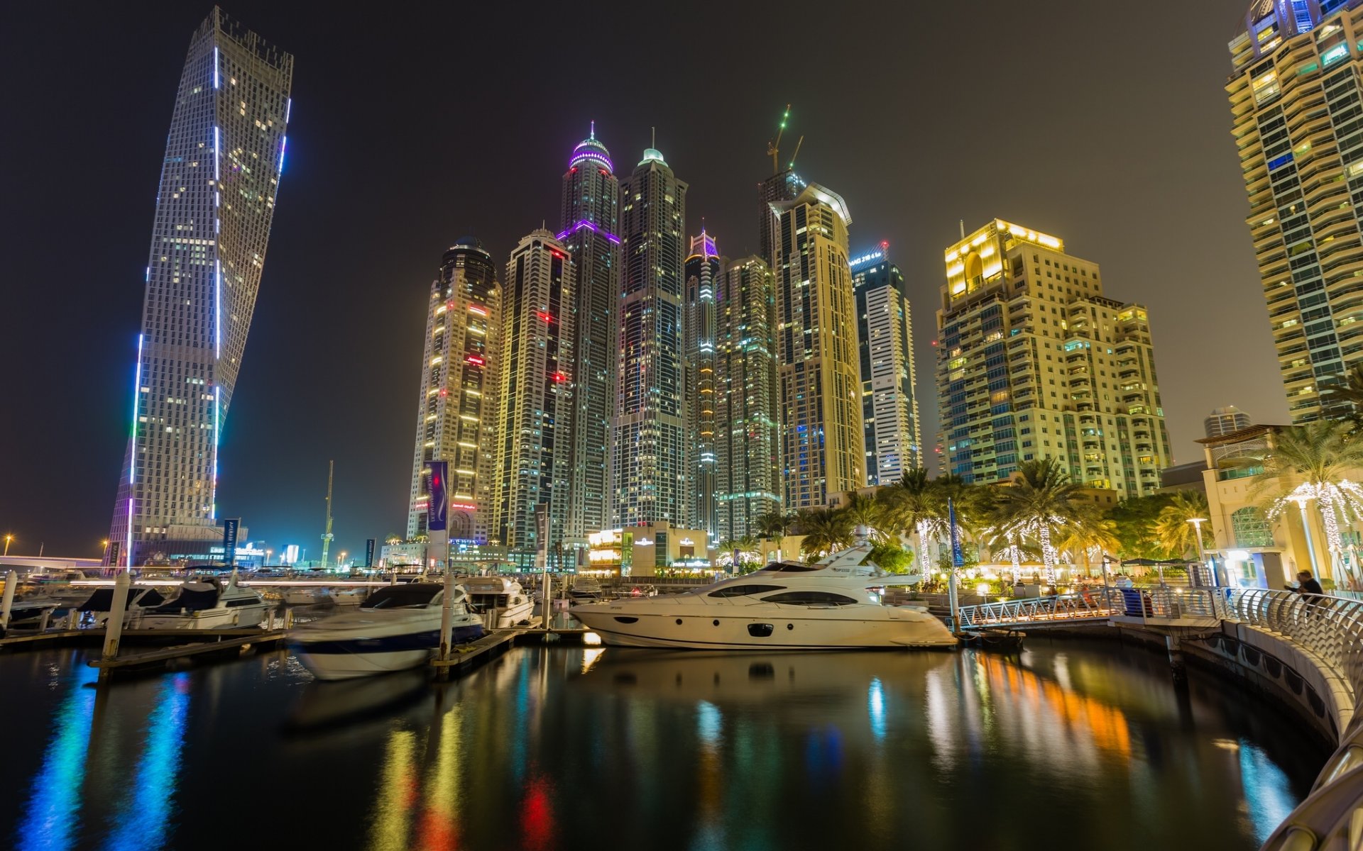 dubaj marina dubaj zjednoczone emiraty arabskie zatoka przystanie nocne miasto promenada budynki