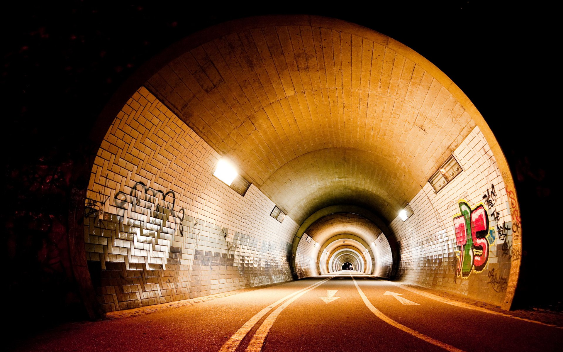 town tunnel lighting road graffiti art