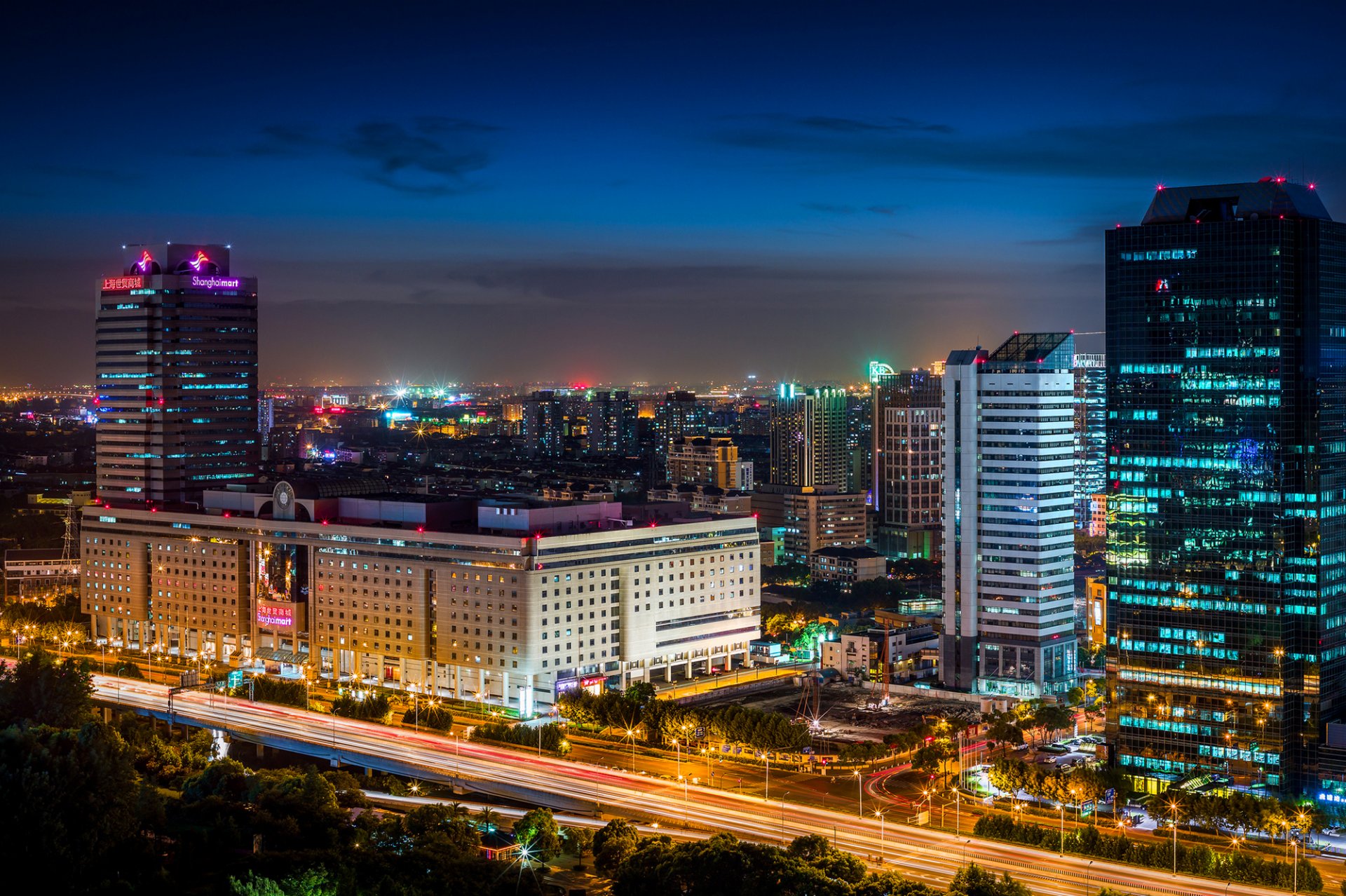 hanghai shanghai mart china asia town night lights buildings skyscraper house road extract lighting light