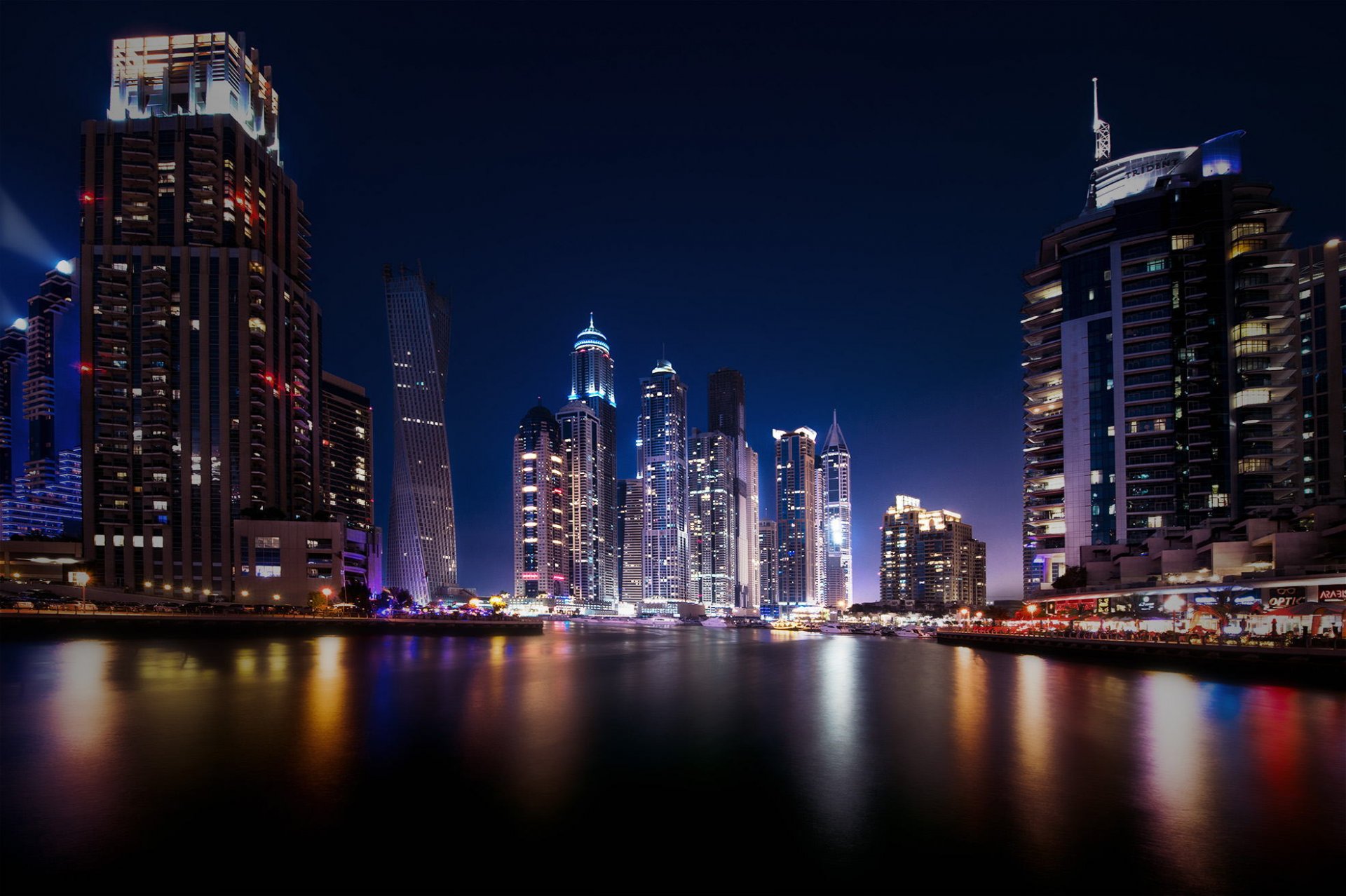 dubai marina emiratos árabes unidos dubai ciudad noche luces reflexiones