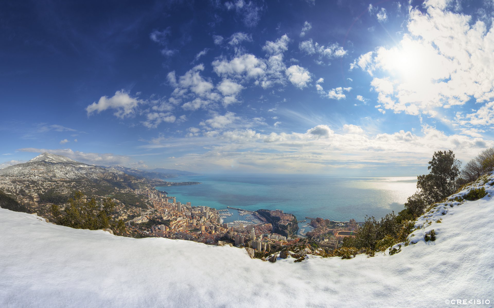 mónaco invierno nieve mar casas ciudades