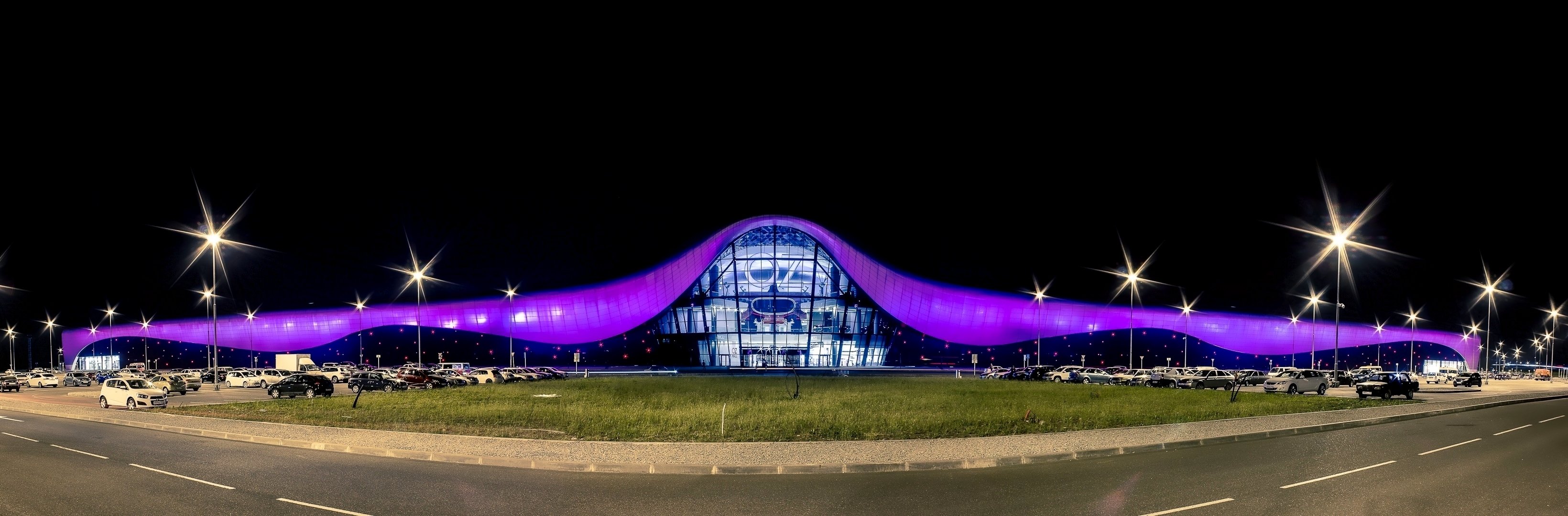 russia kuban city krasnodar night lights shopping center oz mall lanterns ounce shopping center