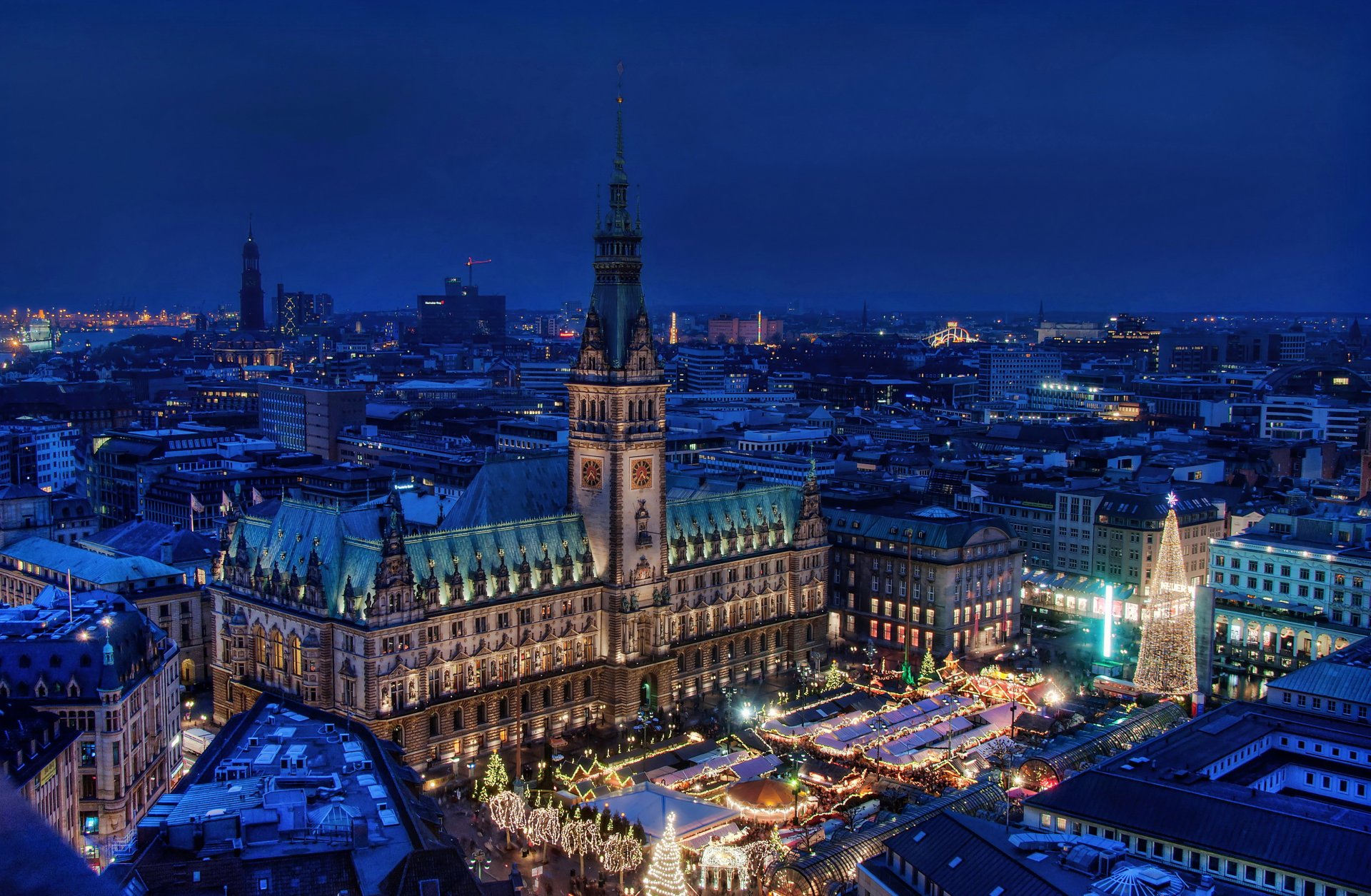 alemania casa hamburgo noche desde arriba horizonte ciudad foto