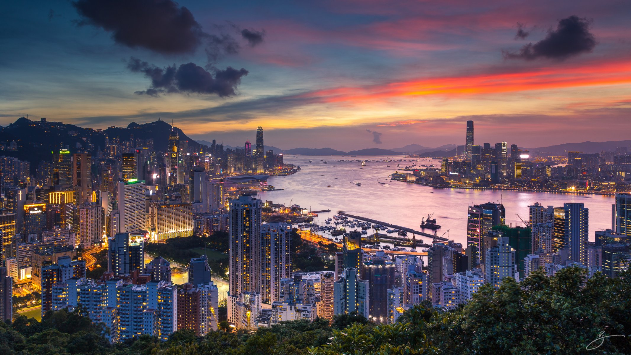 china town hong kong braemar hill victoria harbour sunset