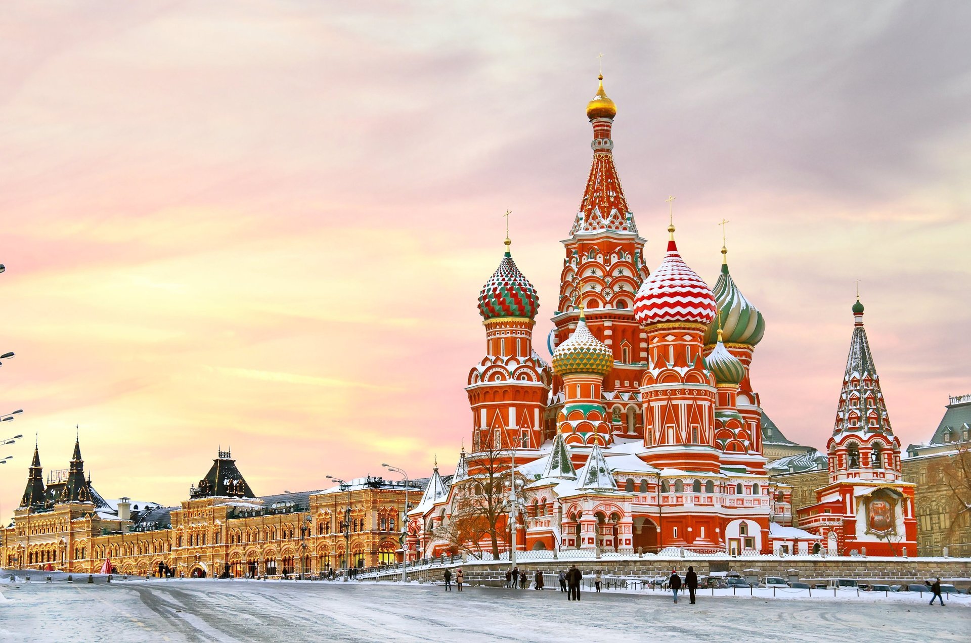 moscú rusia kremlin ciudad catedral de san basilio plaza invierno nieve