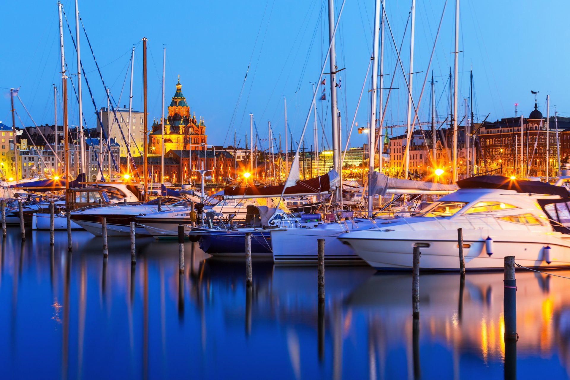 helsinki finnland hafen hafen yachten nachtstadt