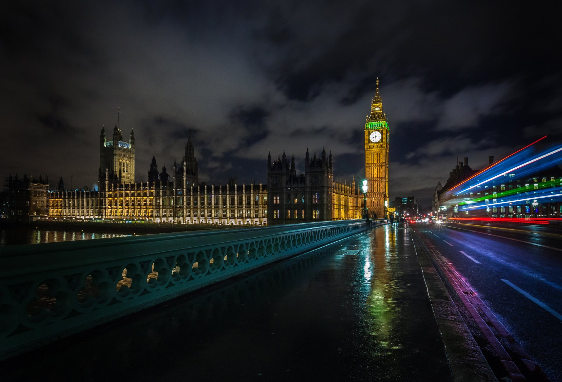 großbritannien london england big ben westminster-palast thames big ben themse fluss stadt nacht brücke zaun straße belichtung menschen autos