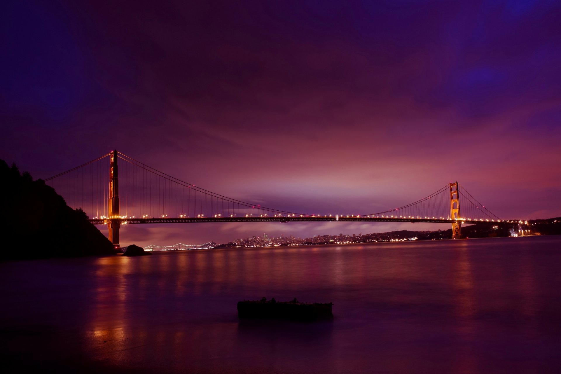 an francisco golden gate bridge golden gate california usa city bridge sun dawn morning sky road highway lights lighting water bay