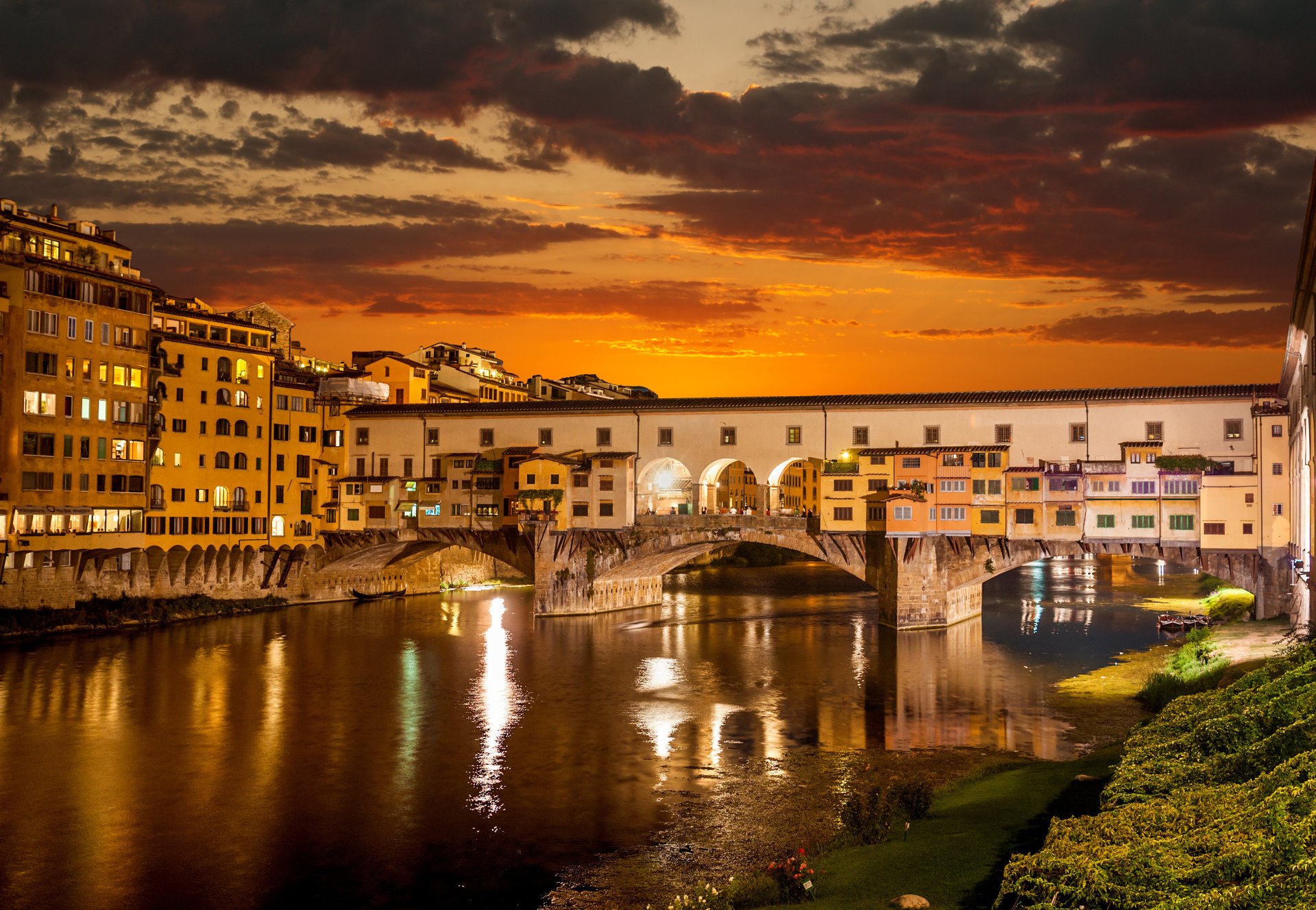 notte venezia bella italia luci città fiume arno firenze ponte vecchio italia bella edifici luci fiume arno