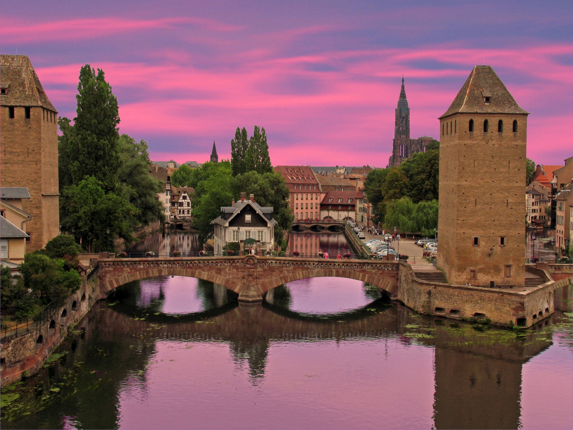 france bridge river alsace strasbour town photo