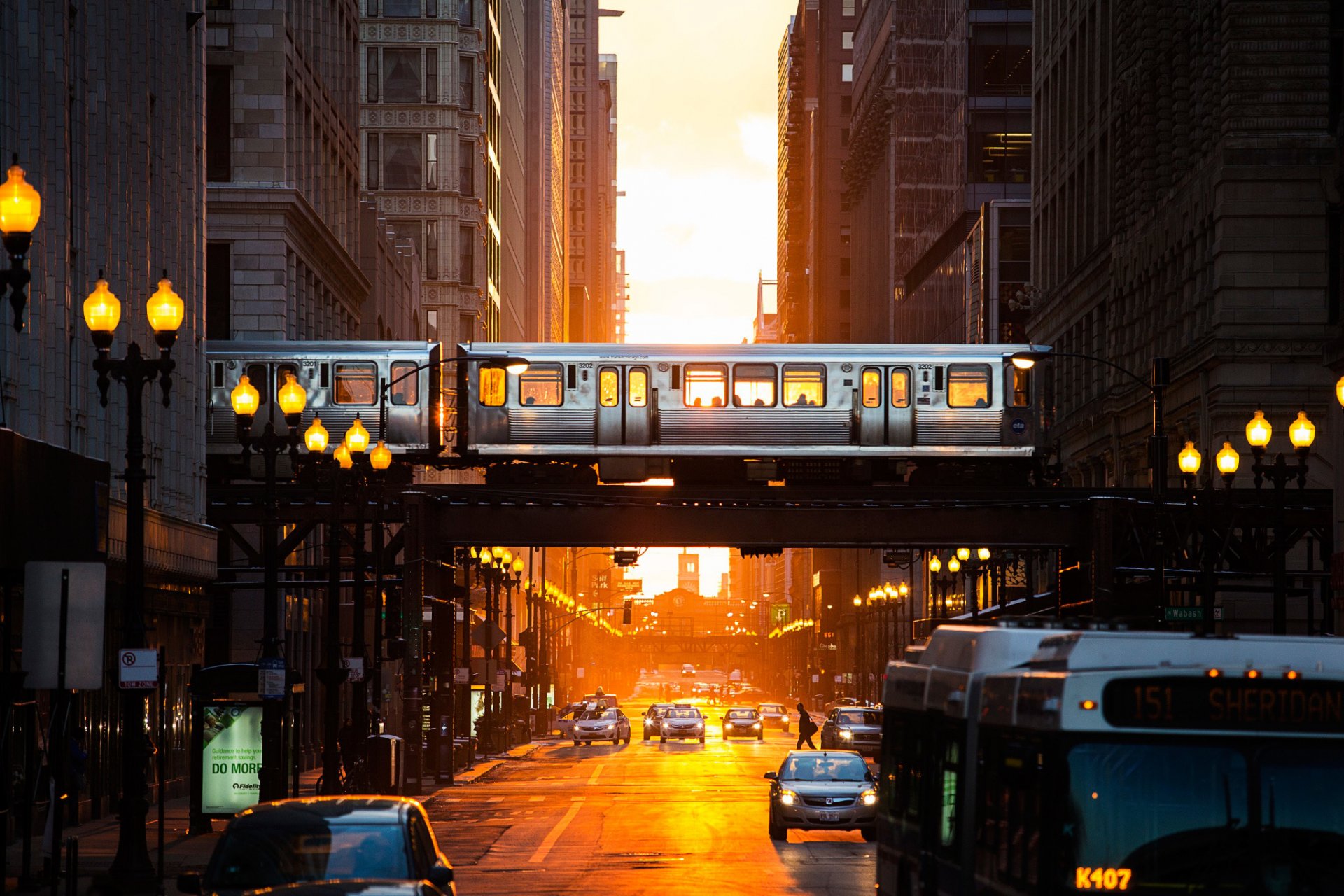 estados unidos ciudad chicago metro vagones calle noche luz