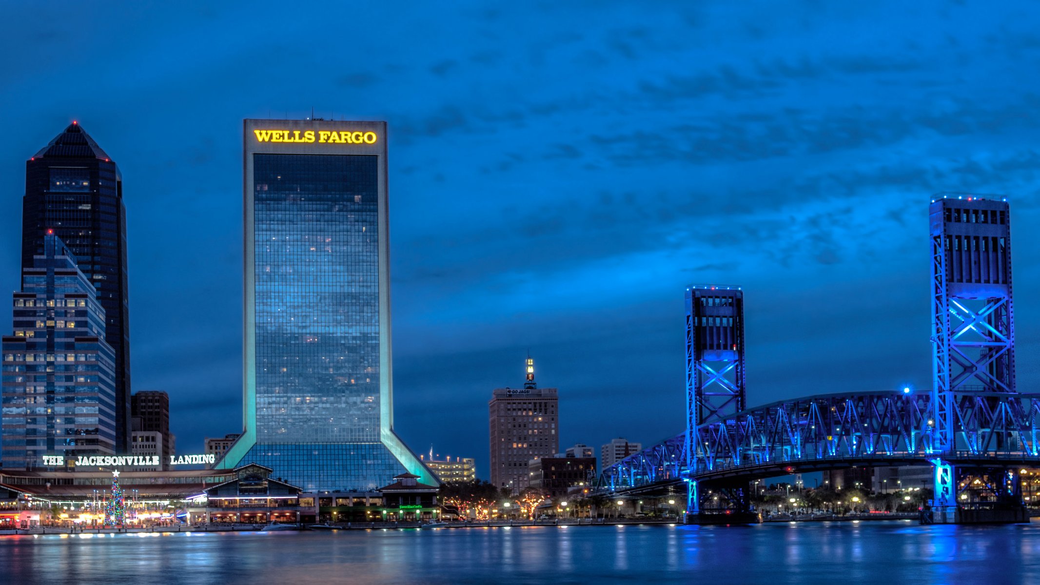 jacksonville florida usa sky skyline building skyscraper bridge river water bank