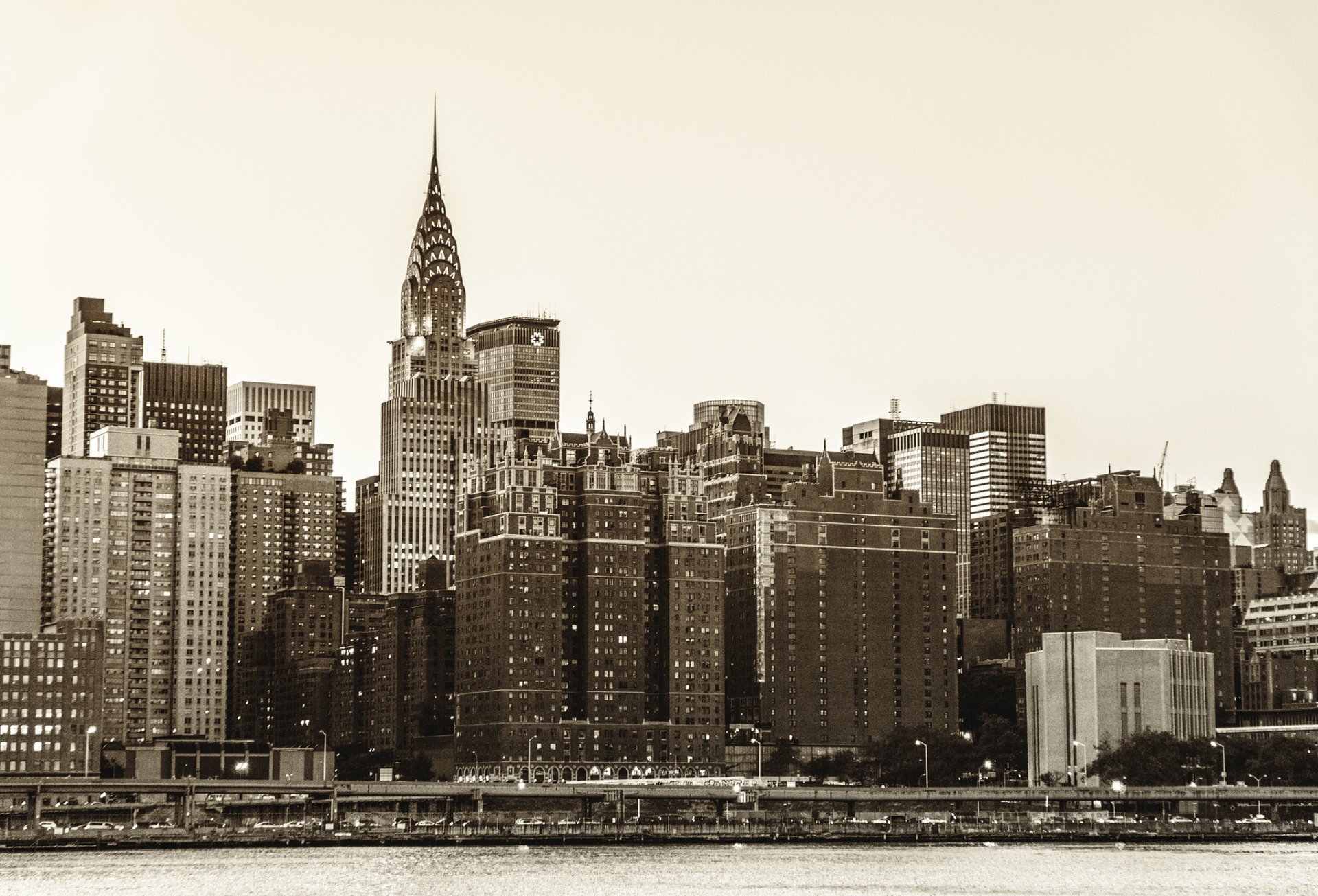 new york usa chrysler building manhattan east river river east river city buildings skyscrapers houses high-rise