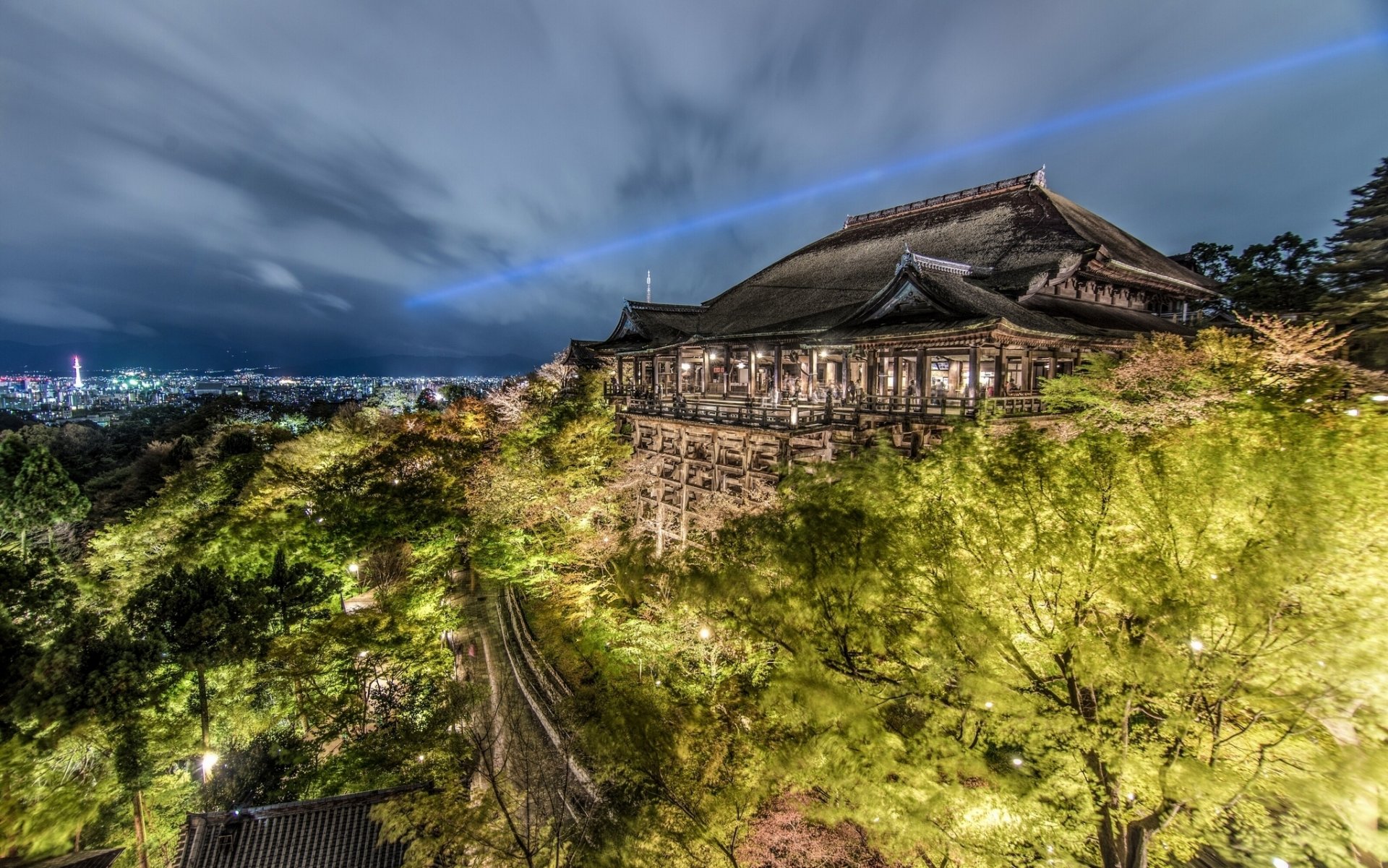 kiyomizu-dera kyoto japon kiyomizu-dera kyoto temple panorama ville de nuit arbres hdr