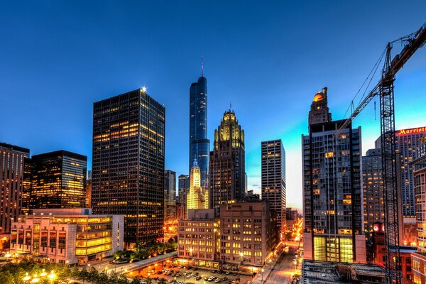 Rascacielos de la noche de Chicago