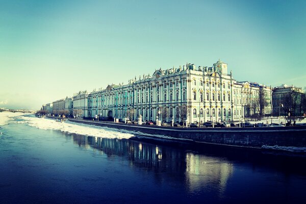 View from the embankment on the river to the Hermitage