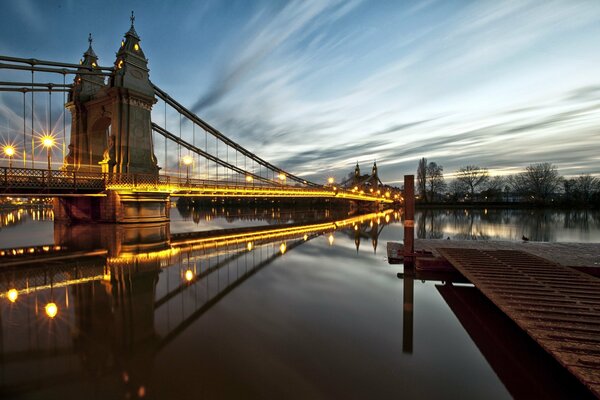 Yellow lights of the main bridge of England