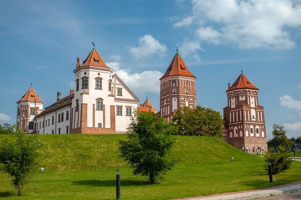 Mir Castle on a hill in Belarus