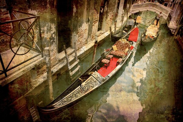 Floating gondola in one of the canals of Venice