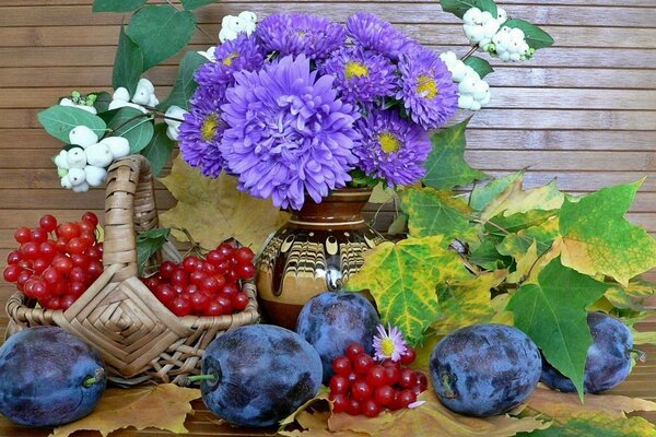 Beautiful still life with berries and flowers