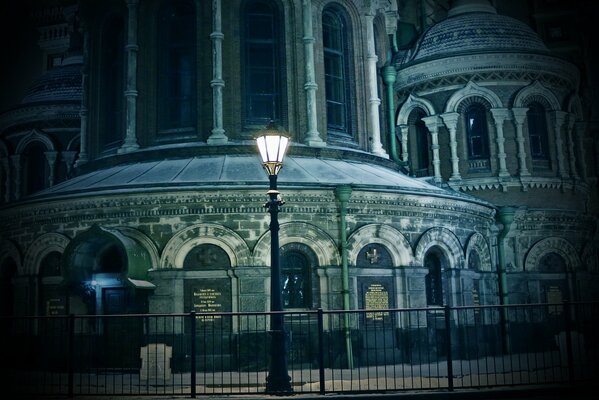 Light from a lantern on the background of the temple