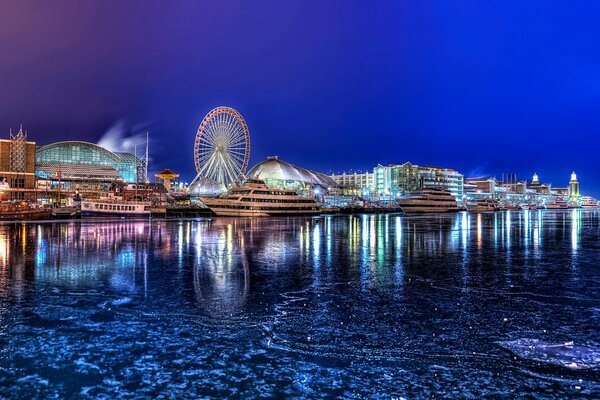 Lights of the Illinois city at night