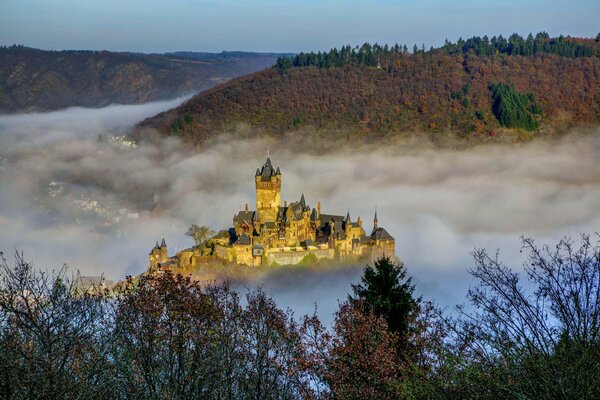 Fairy-tale castle in the fog