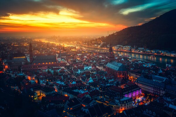 Coucher de soleil sur le château de Heidelberg