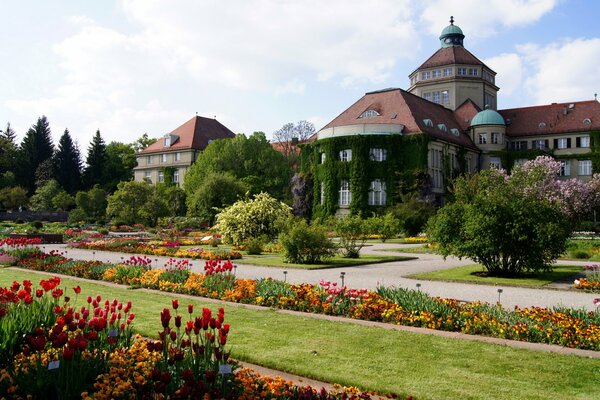 Bunte Landschaft des botanischen Gartens in Deutschland